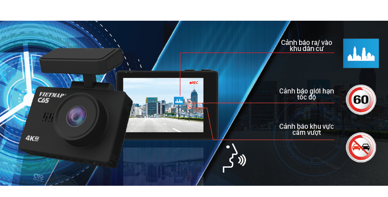 Camera Hành Trình Vietmap C65 Cảm Ứng Ghi Hình Trước Sau + Cảnh báo bằng giọng nói